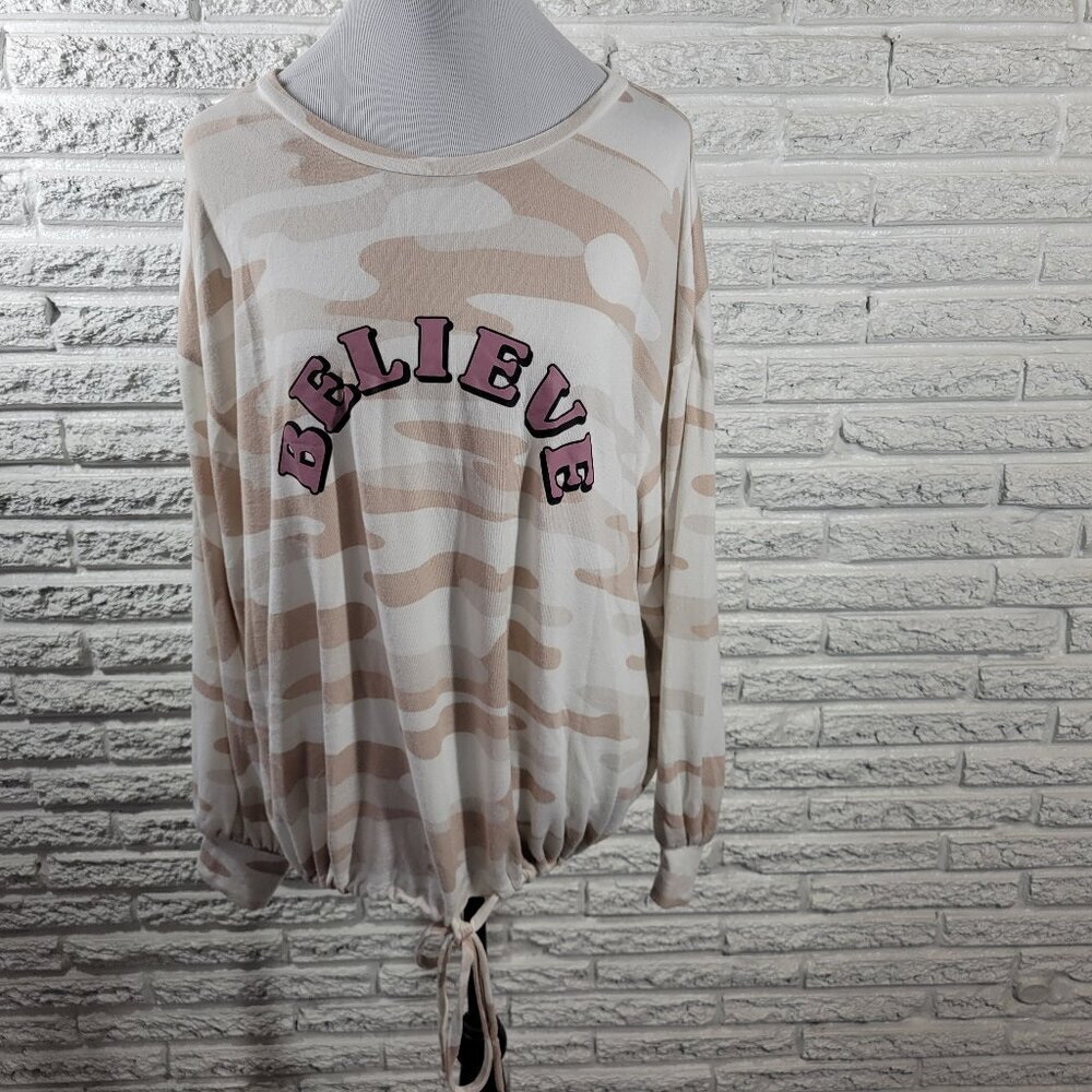 Como Black Womens Sweatshirt 2X Pullover Beige Camouflage CAM1E